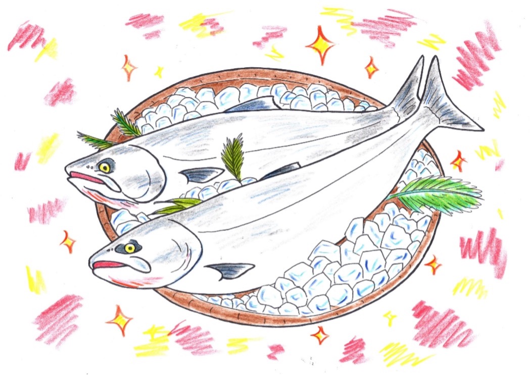 ＜名前が変わる出世魚ではないが、立身出世の象徴であるサケ＞
